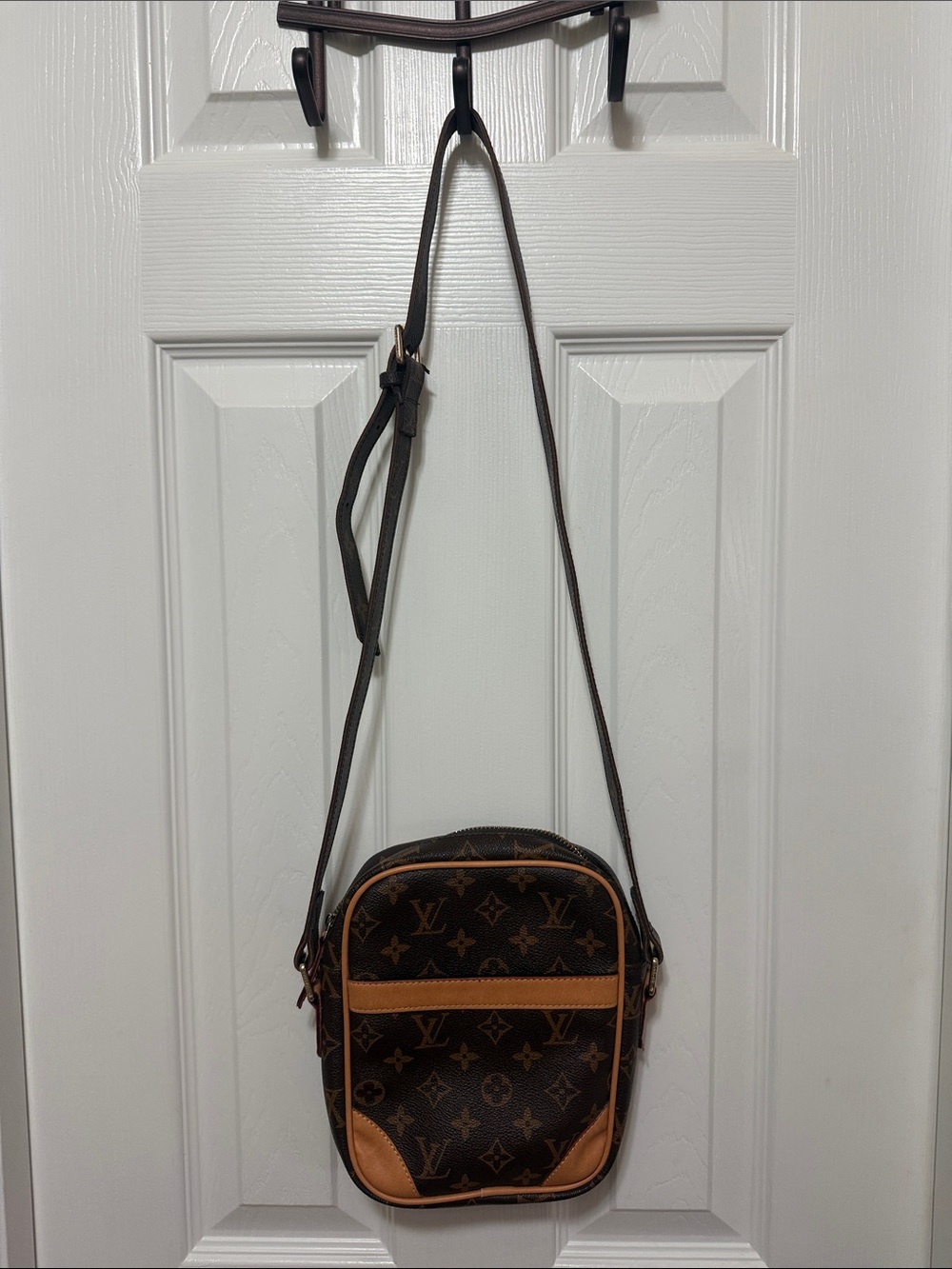 Brown Monogram Messenger Bag with Tan Trim